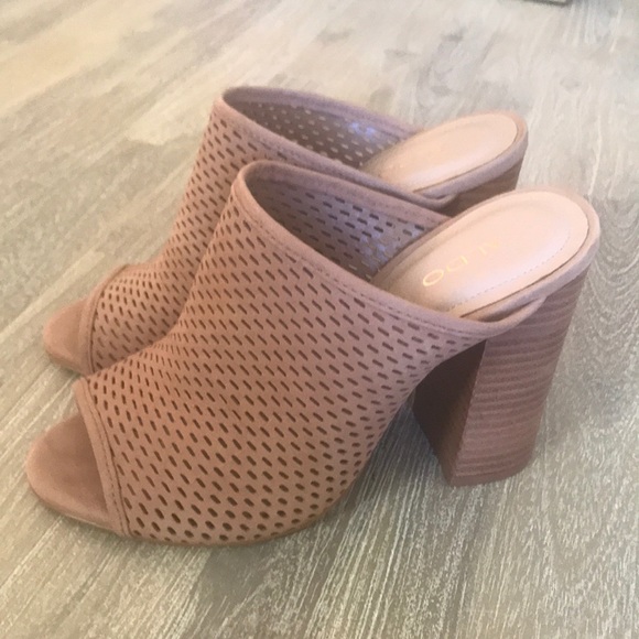 nude block heel mules